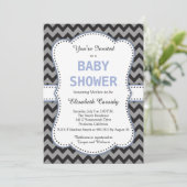Black & Grey Chevron, Blue Baby shower Invitation Kaart (Staand voorkant)