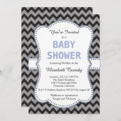 Black & Grey Chevron, Blue Baby shower Invitation Kaart (Voorkant / Achterkant)