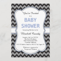 Black & Grey Chevron, Blue Baby shower Invitation