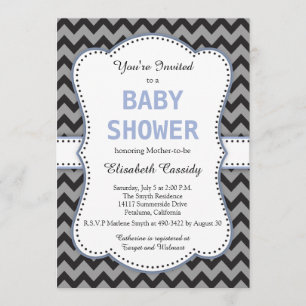 Black & Grey Chevron, Blue Baby shower Invitation Kaart