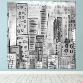 Black Grey City Doodle Canvas Afdruk (Insitu (Houten vloer))