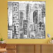 Black Grey City Doodle Canvas Afdruk (Insitu (Woonkamer))
