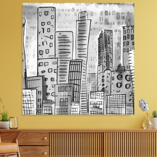 Black Grey City Doodle Canvas Afdruk (Insitu (Woonkamer))