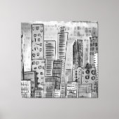 Black Grey City Doodle Canvas Afdruk (Voorkant)