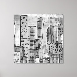 Black Grey City Doodle Canvas Afdruk
