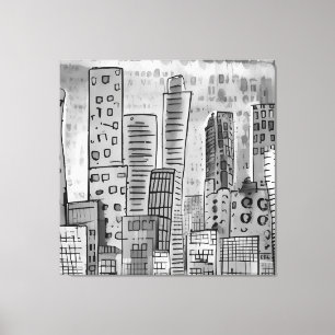 Black Grey City Doodle Canvas Afdruk
