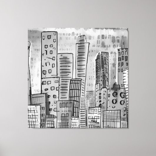 Black Grey City Doodle Canvas Afdruk (Voorkant)