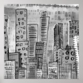 Black Grey City Doodle Poster (Voorkant)