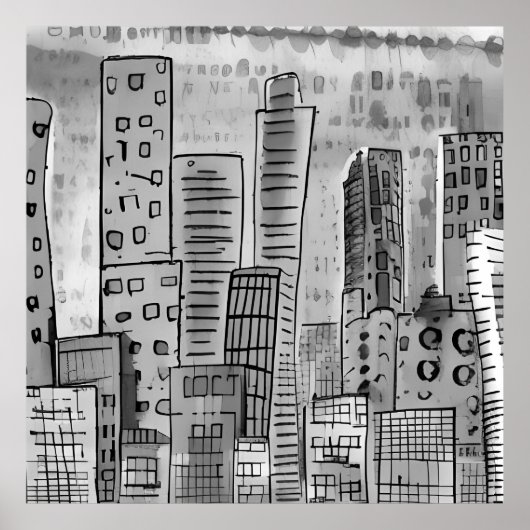 Black Grey City Doodle Poster (Voorkant)