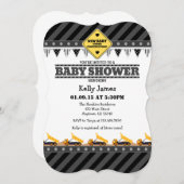 Black Grey Construction Baby shower Invitation Kaart (Voorkant / Achterkant)