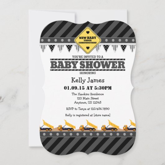 Black Grey Construction Baby shower Invitation Kaart (Voorkant)