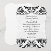 Black Grey Damask Bracket Wedding Invite Kaart (Voorkant / Achterkant)
