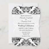 Black Grey Damask Bracket Wedding Invite Kaart (Voorkant)