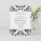 Black Grey Damask Bracket Wedding Invite Kaart (Staand voorkant)