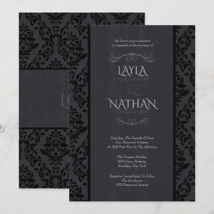 Black & Grey Damask Uitnodigingen