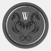 Black Grey Dragon Monogram Fantasy Wedding Ronde Sticker (Voorkant)
