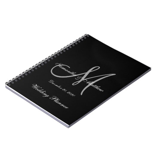 Black Grey Elegant Monogram Weddenschap Notitieboek (Linkerzijde)