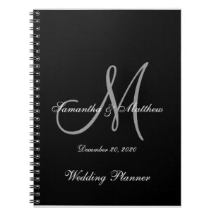Black Grey Elegant Monogram Weddenschap Notitieboek