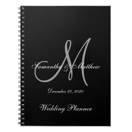 Black Grey Elegant Monogram Weddenschap Notitieboek (Voorkant)