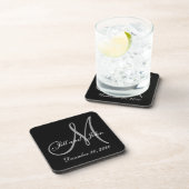 Black Grey Elegant Monogram Weddenschap Onderzetter (Rechterzijde)