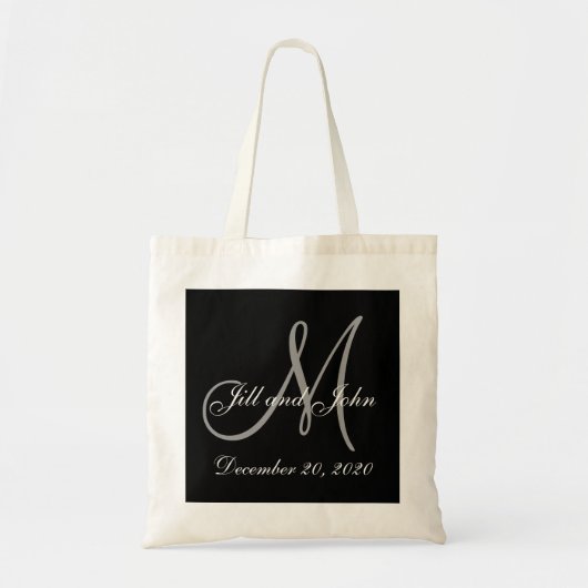 Black Grey Elegant Monogram Weddenschap Tote Bag (Voorkant)