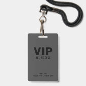 Black Grey Event VIP All Access Pass Event Badge (Voorkant met koord)