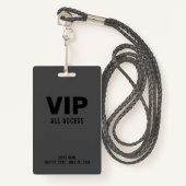 Black Grey Event VIP All Access Pass Event Badge (Voorkant met draagriem)