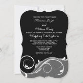 Black Grey Floral Swirl Bracket Wedding Invites Kaart (Voorkant)