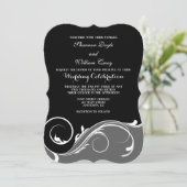Black Grey Floral Swirl Bracket Wedding Invites Kaart (Staand voorkant)