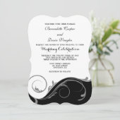Black Grey Floral Swirl Bracket Wedding Invites Kaart (Staand voorkant)