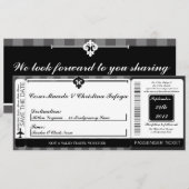 Black Grey Flouri Boarding Pass Wedding Invitation Kaart (Voorkant / Achterkant)