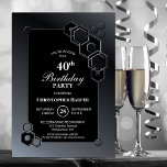 Black Grey Geometric 40th Birthday Party Kaart<br><div class="desc">Nodig je vrienden en geliefden uit voor je 40ste verjaardagsfeestje met deze stijlvolle,  zwarte en grijze zeshoekige geometrische verjaardagsfeestuitnodiging.</div>