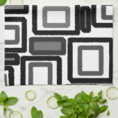 Black Grey Geometric Blokken Theedoek (Gevouwen)