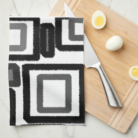 Black Grey Geometric Blokken Theedoek (Quarter Fold)