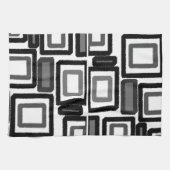 Black Grey Geometric Blokken Theedoek (Horizontaal)