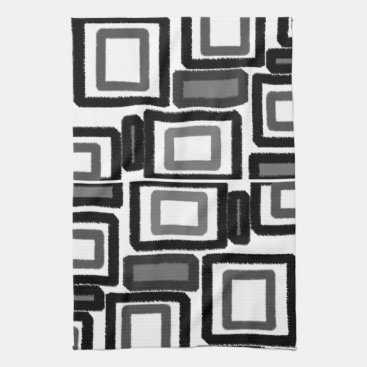 Black Grey Geometric Blokken Theedoek (Verticaal)