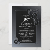 Black Grey Geometric Surprise 50th Birthday Party Kaart (Voorkant)