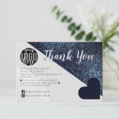 Black Grey Glitter Geo Logo Klant Dank je Bedankkaart (Staand voorkant)