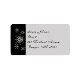 Black Grey Glitter Snowflakes Return Address Label