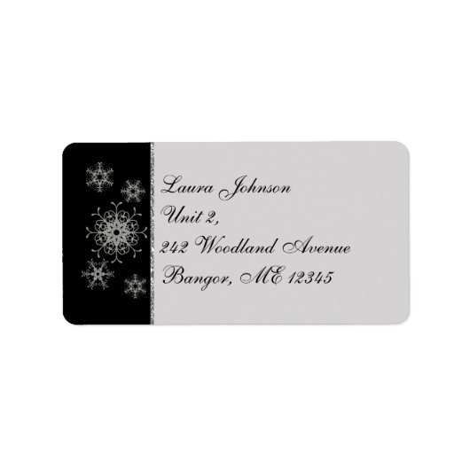 Black Grey Glitter Snowflakes Return Address Label (Voorkant)