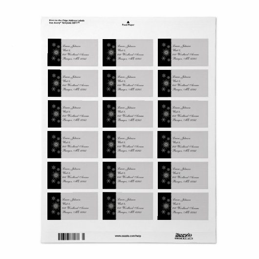 Black Grey Glitter Snowflakes Return Address Label (Full Sheet)