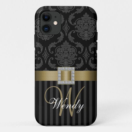 Black Grey Gold Damask Stripes iPhone 5 Hoesje (Achterkant)
