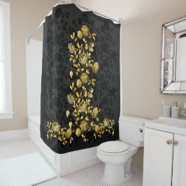 Black Grey Gold Floral Toile Douchegordijn