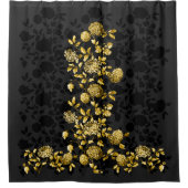 Black Grey Gold Floral Toile Douchegordijn (Voorkant)