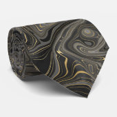 Black Grey Gold Marble Agate Strata Pattern-Mannen Stropdas (Opgerold)