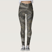 Black Grey Gold Marble Swirl Agate Strata Women's Leggings (Voorkant)