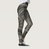 Black Grey Gold Marble Swirl Agate Strata Women's Leggings (Rechts)