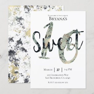 Black Grey Gold Modern Sweet 16 Birthday Party Kaart