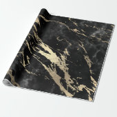 Black Grey Graphite Gold Marble Shiny VIP Cadeaupapier (Uitgerold)