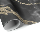 Black Grey Graphite Gold Marble Shiny VIP Cadeaupapier (Rol Hoek)